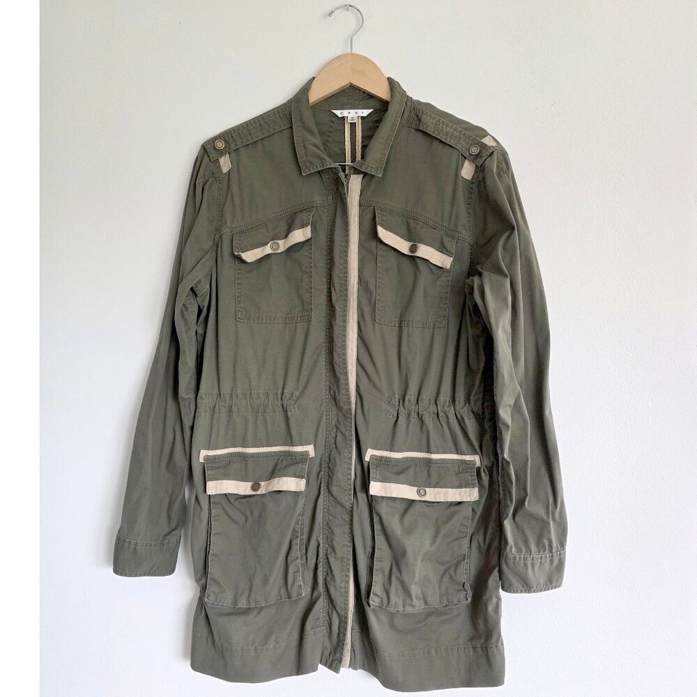 Cabi Military Utility Anorak  Safari Jacket Contrast Trim Olive Green